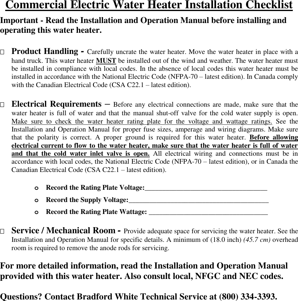 Page 1 of 1 - Checklist Commercial Electric Startup