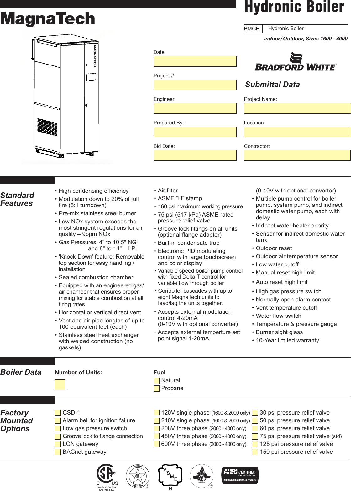 Page 1 of 4 - Bradfordwhite Commercial Boiler Hydronic Brute Magnatech 1600 4000 Bmgh Submittal 1208N Bw 2152A-NH.p65 User Manual