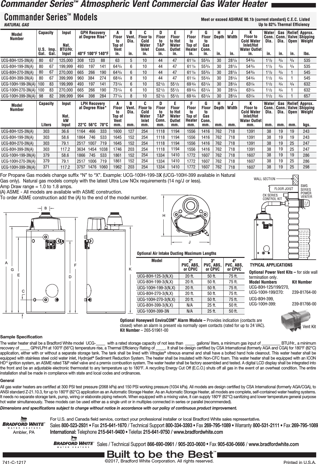 Page 2 of 2 - Bradfordwhite Commercial Gas Ultra Low Nox Commander Series Atmospheric Vent Ucg Specsheet 741 Specsheet_741c_33552 User Manual