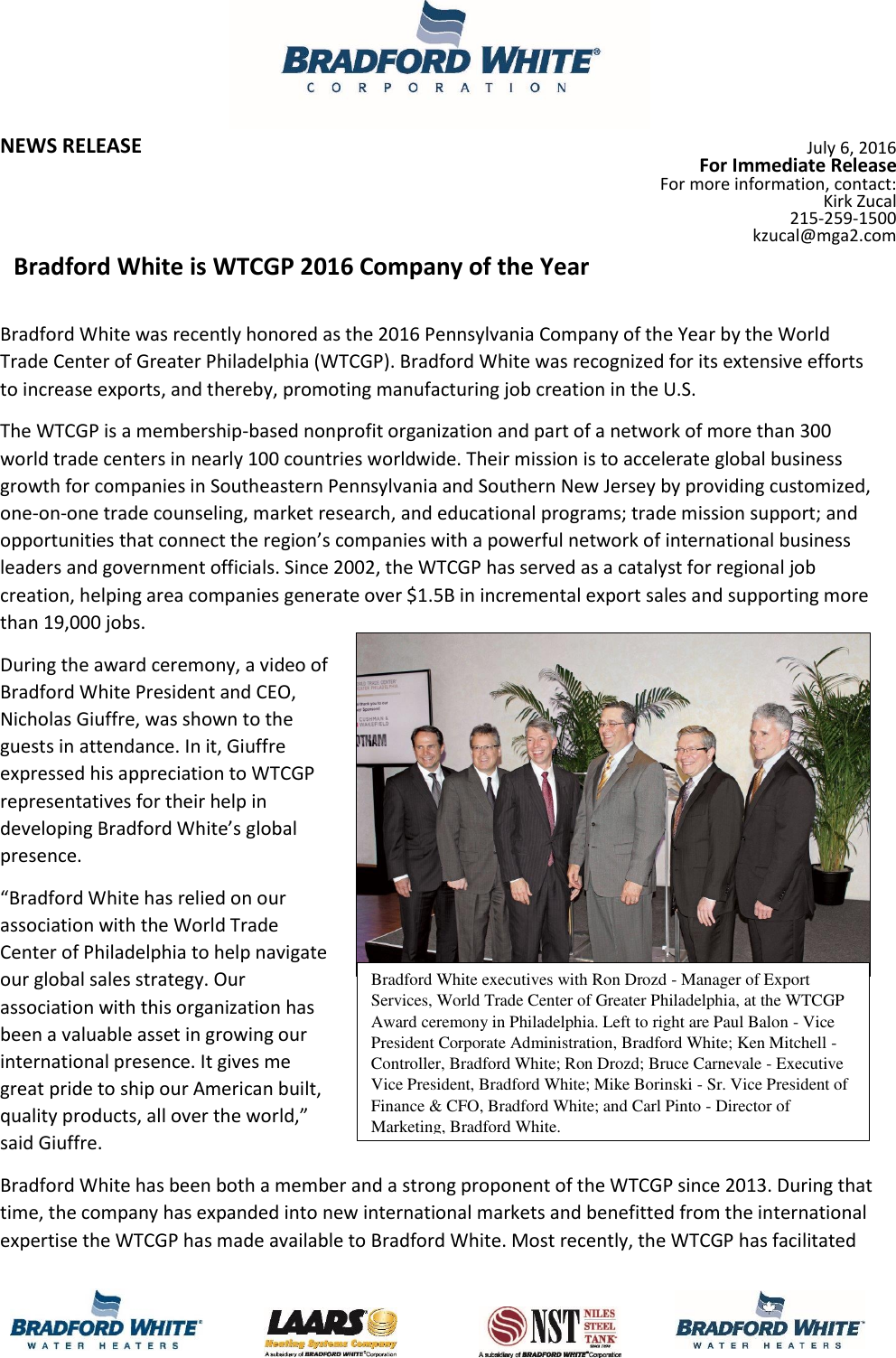 Page 1 of 2 - Bradfordwhite News Alerts 2016 0701 Wtcgp Award User Manual