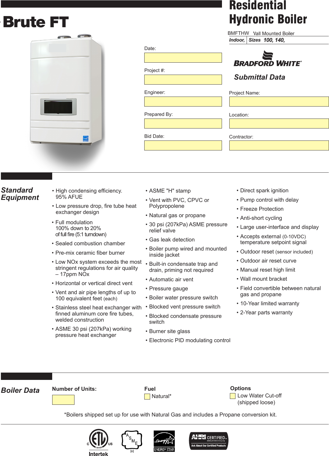 Page 1 of 4 - Bradfordwhite Residential Boiler Wall Mounted Brute Ft Bmfthw Heating Only Submittal 1328 Bw 1233-NH.p65 User Manual