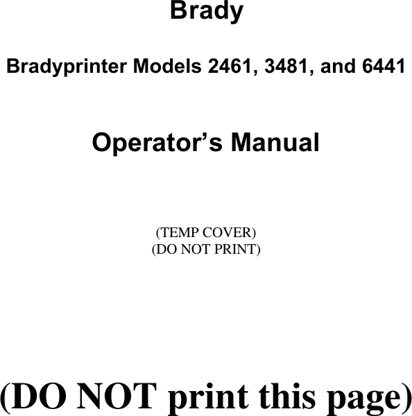 Brady 2461 Users Manual J