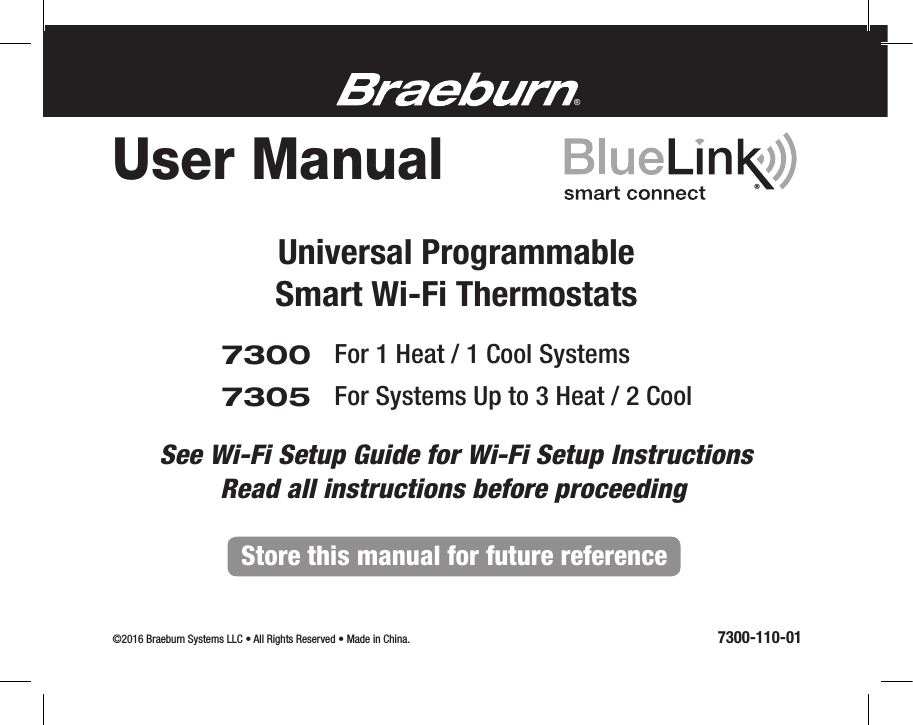 Braeburn Systems 7305 Electronic Programmable Thermostat User Manual part 1