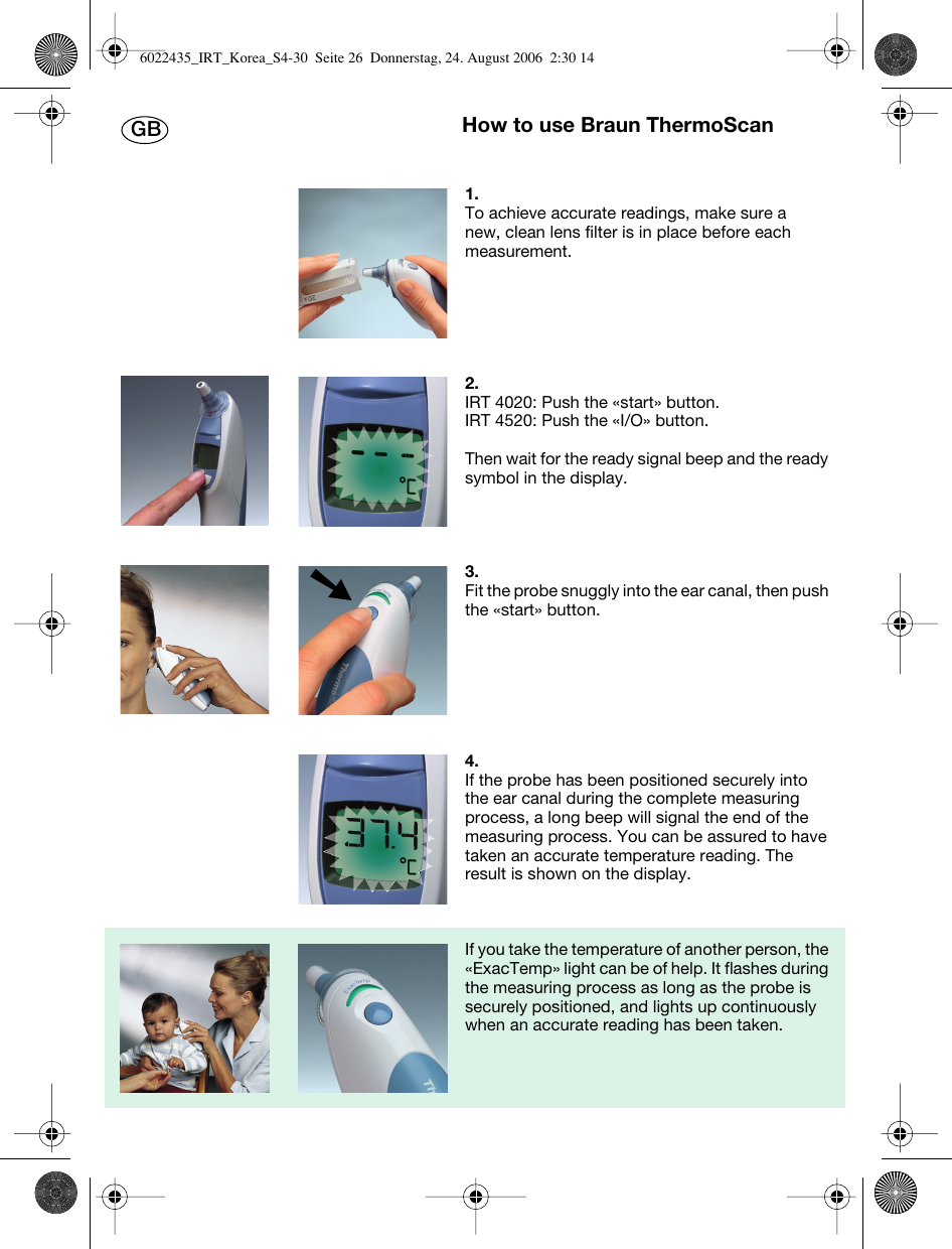 Braun Thermoscan Ear Thermometer Irt4520 User Manual