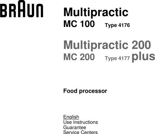 Page 1 of 3 - Braun Braun-Mc-100-Users-Manual- GB/4176/4177 Multipractic  Braun-mc-100-users-manual