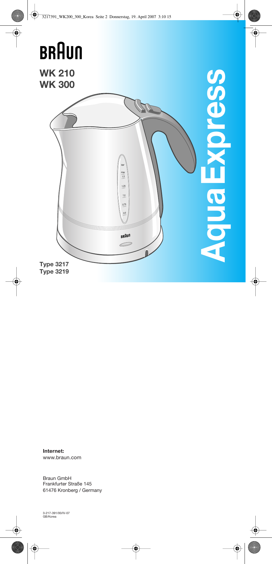 Page 1 of 5 - Braun Braun-Multiquick-Wk-300-Users-Manual- 3217391_WK200_300_Korea Braun-multiquick-wk-300-users-manual