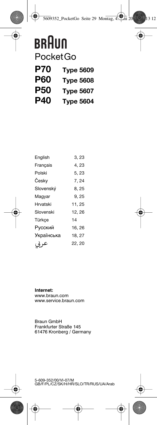 Braun Pocketgo P40 Type 5604 Users Manual Pocketgo