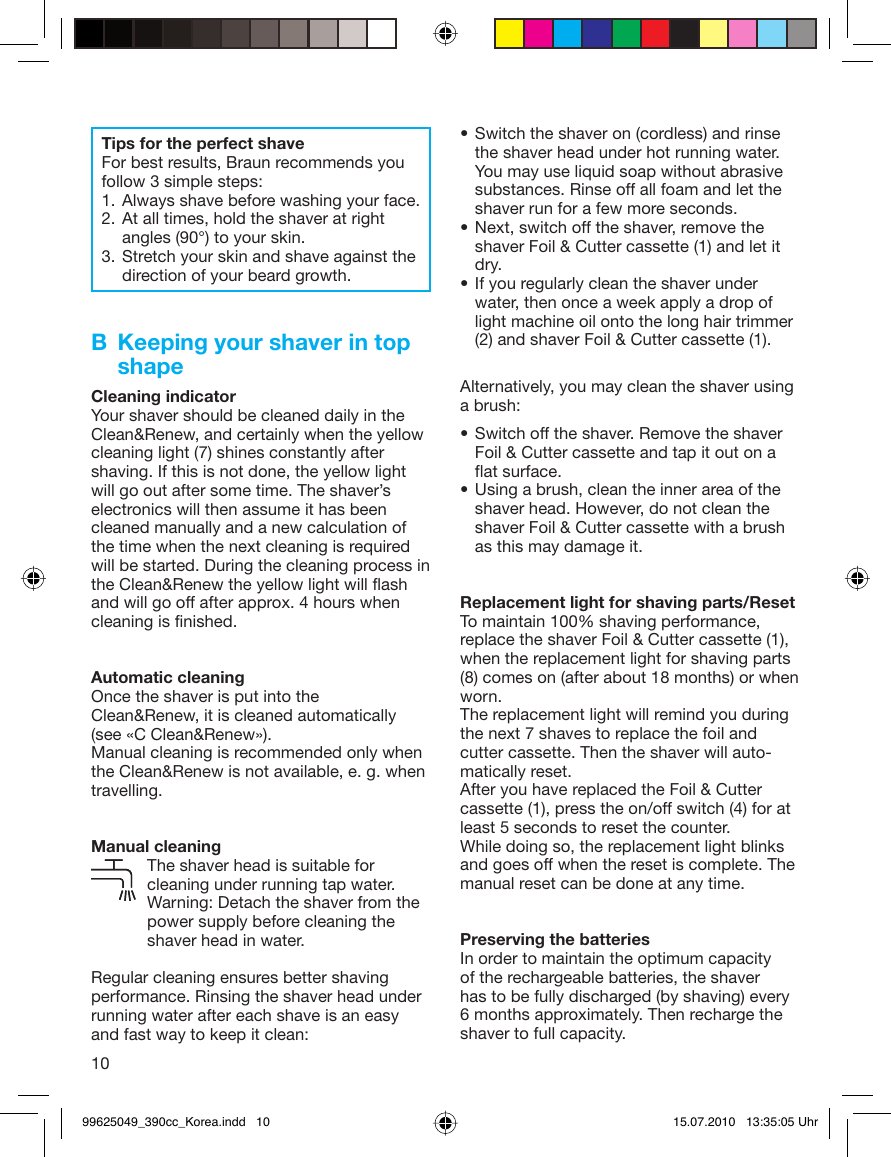 Page 10 of 12 - Braun Braun-Series-3-390Cc-3-Users-Manual- 99625049_390cc_Korea  Braun-series-3-390cc-3-users-manual
