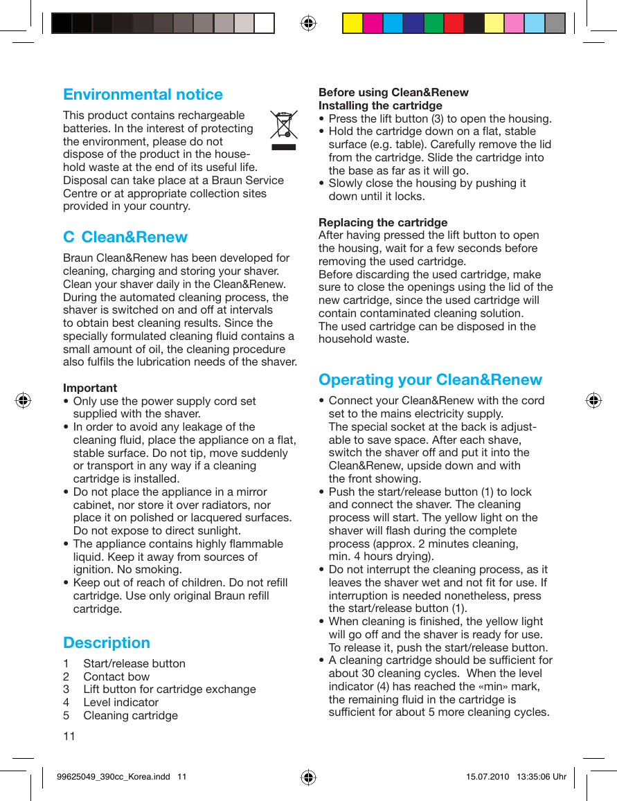 Page 11 of 12 - Braun Braun-Series-3-390Cc-3-Users-Manual- 99625049_390cc_Korea  Braun-series-3-390cc-3-users-manual