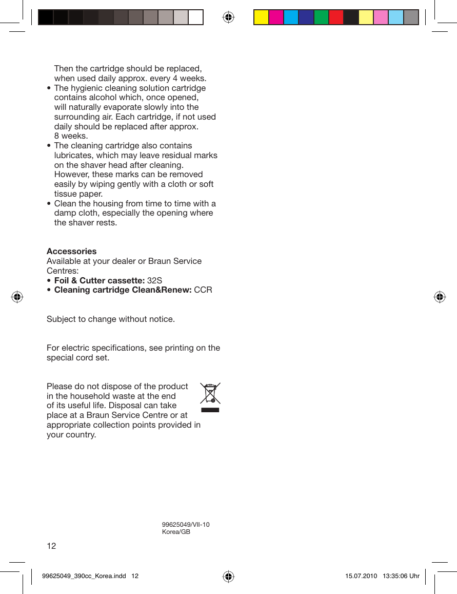 Page 12 of 12 - Braun Braun-Series-3-390Cc-3-Users-Manual- 99625049_390cc_Korea  Braun-series-3-390cc-3-users-manual