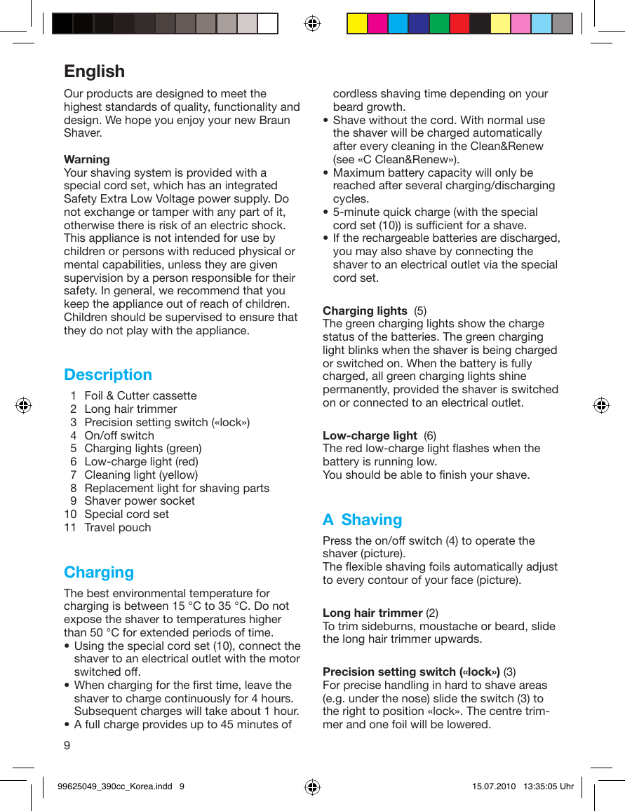 Page 9 of 12 - Braun Braun-Series-3-390Cc-3-Users-Manual- 99625049_390cc_Korea  Braun-series-3-390cc-3-users-manual