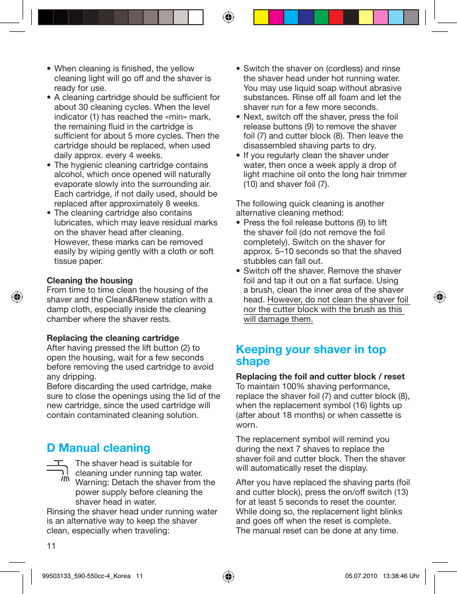 Page 11 of 12 - Braun Braun-Series-5-550-Cc-4-Users-Manual- 99503133_590-550cc-4_Korea  Braun-series-5-550-cc-4-users-manual