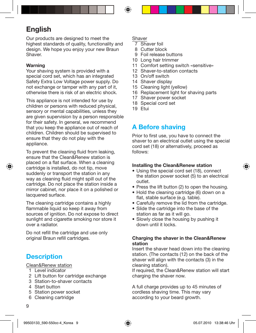 Page 9 of 12 - Braun Braun-Series-5-550-Cc-4-Users-Manual- 99503133_590-550cc-4_Korea  Braun-series-5-550-cc-4-users-manual