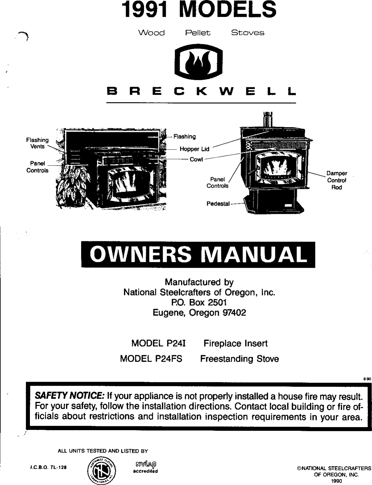 Page 1 of 9 - Breckwell Breckwell-1991-s-P24Fs-Users-Manual- P24 Blazer Pellet Stove Owner's Manual  Breckwell-1991-s-p24fs-users-manual