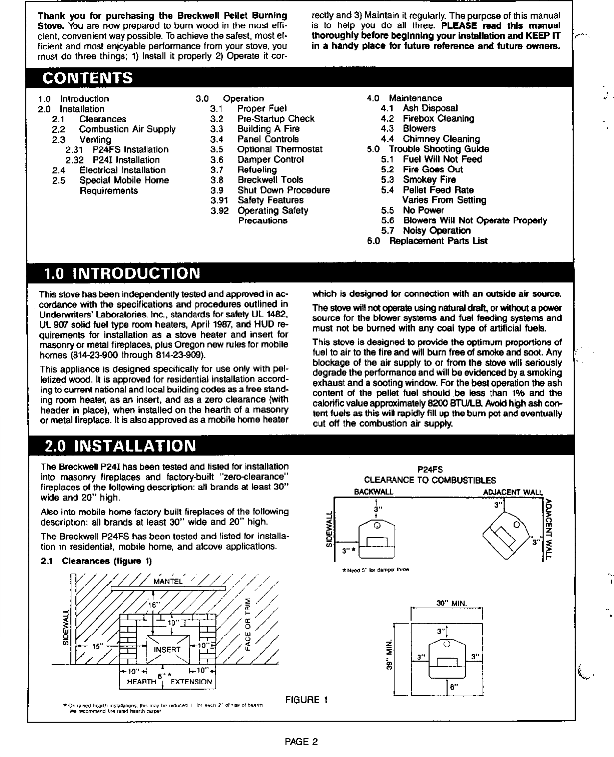 Page 2 of 9 - Breckwell Breckwell-1991-s-P24Fs-Users-Manual- P24 Blazer Pellet Stove Owner's Manual  Breckwell-1991-s-p24fs-users-manual