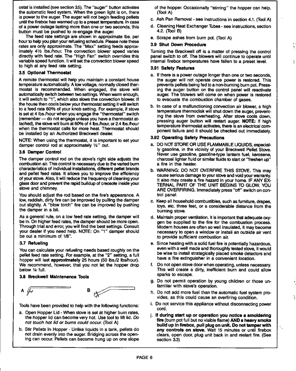 Page 6 of 9 - Breckwell Breckwell-1991-s-P24Fs-Users-Manual- P24 Blazer Pellet Stove Owner's Manual  Breckwell-1991-s-p24fs-users-manual