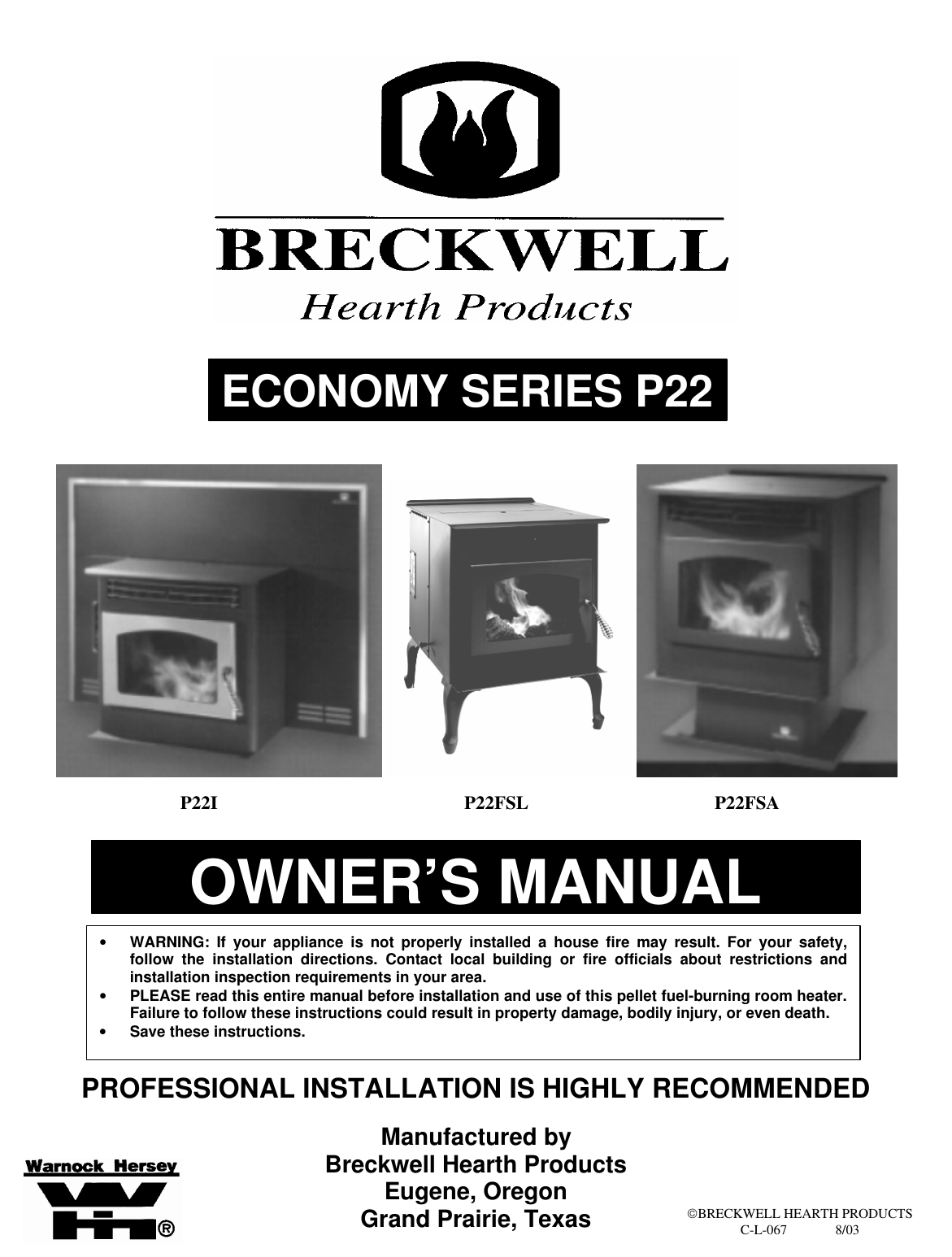 Breckwell P22 Pellet Stove Manual