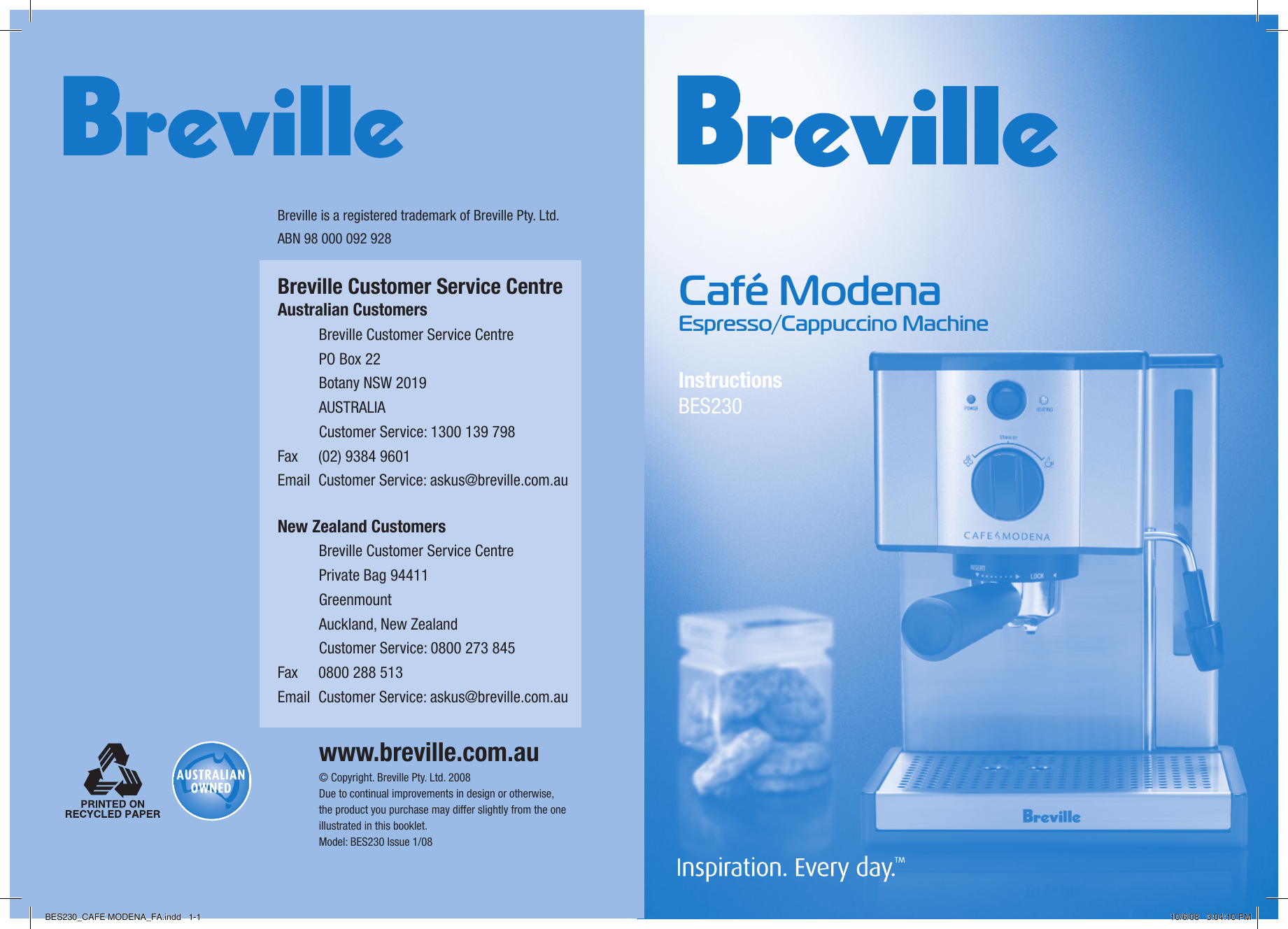 Breville Bes230 Users Manual