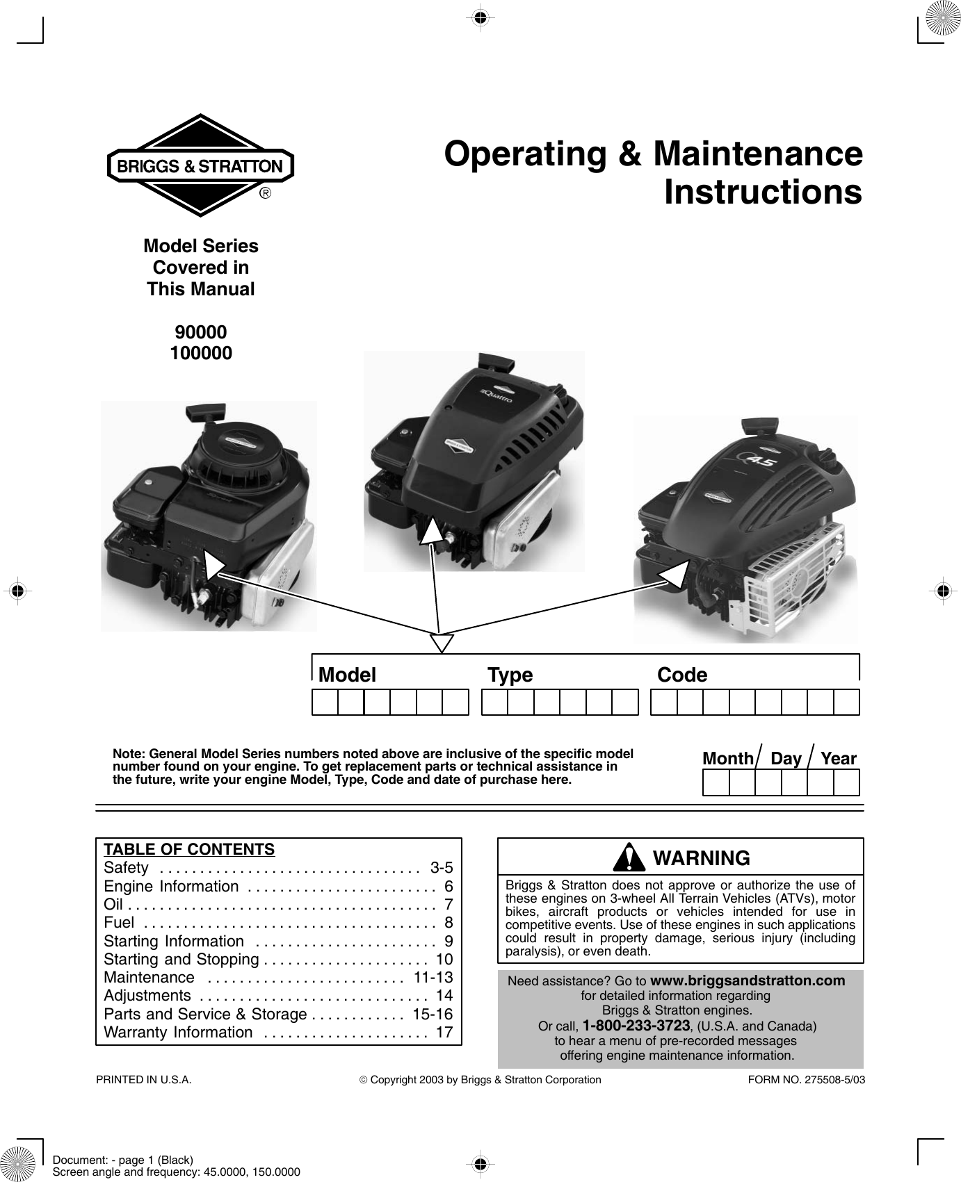 Briggs And Stratton 90000 10000 Users Manual