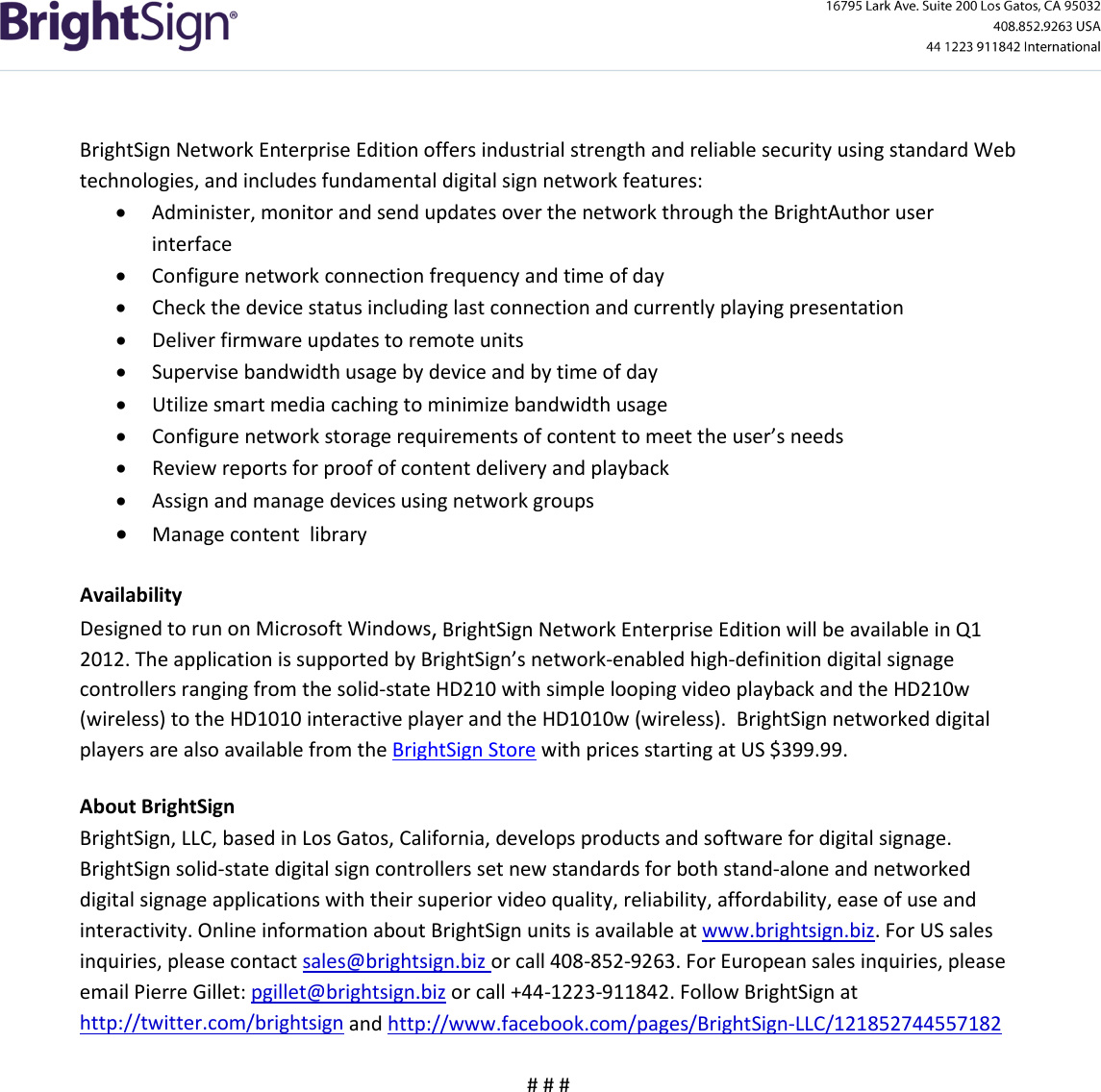 Page 2 of 2 - Bright Sign Launches New Enterprise Edition Of Cloud-based Network Software At ISE