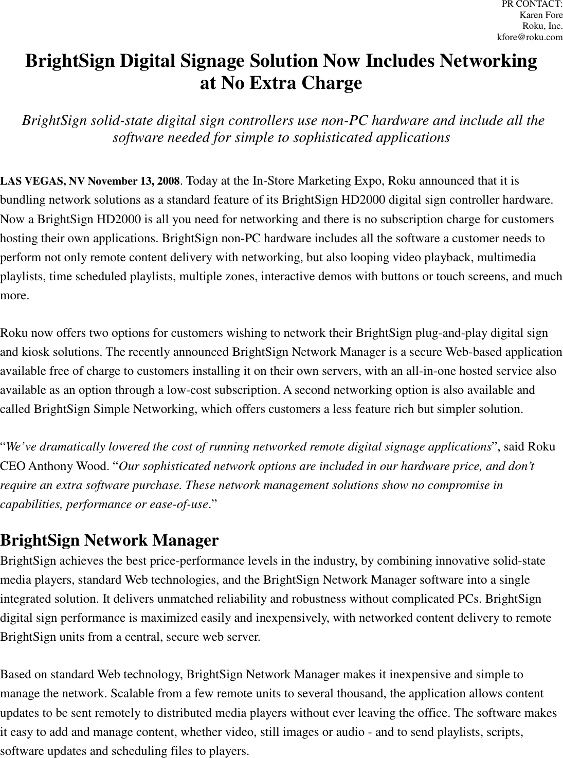 Page 1 of 2 - Synopsis Bright Sign Networking Options