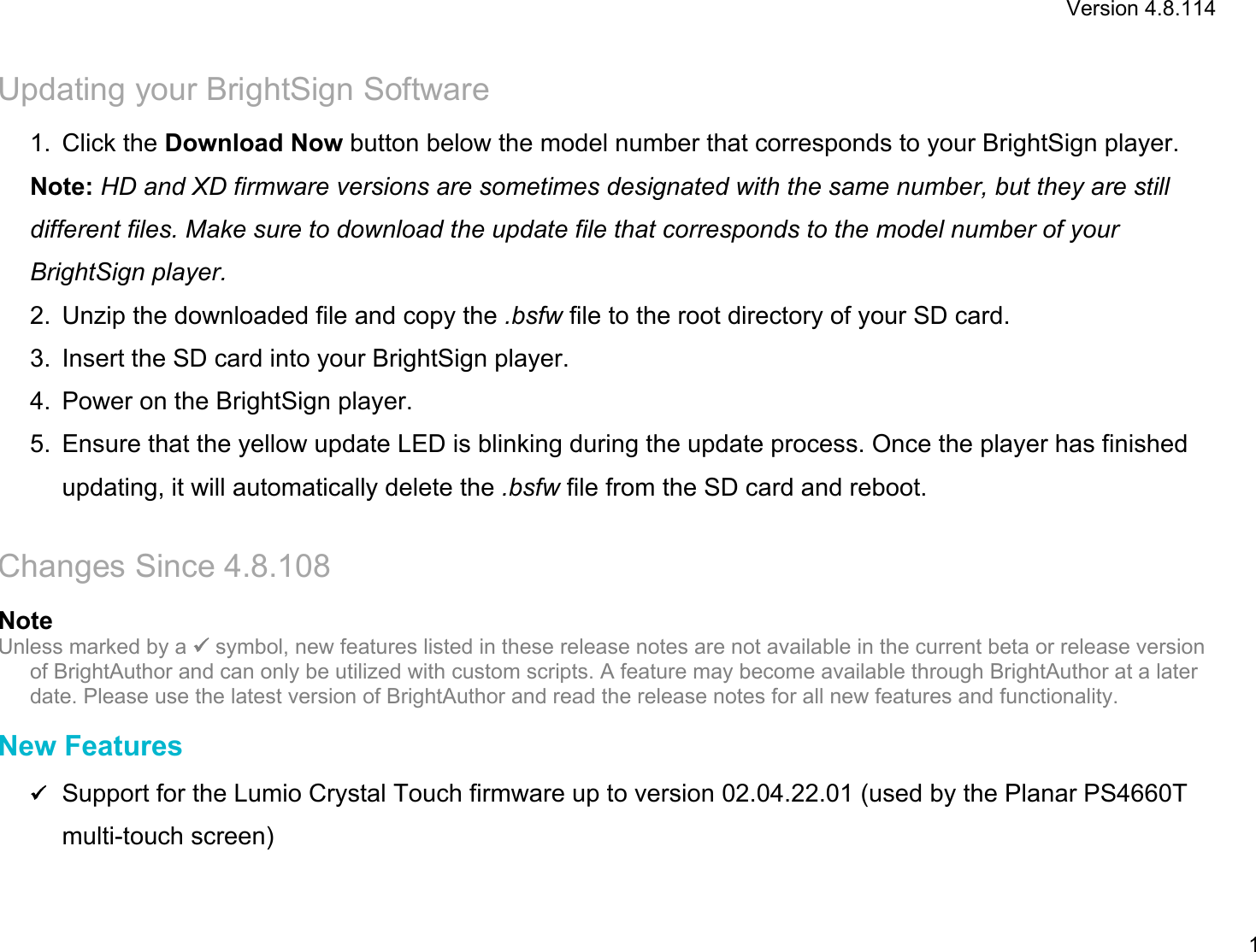 Page 2 of 4 - FW 4.8.114 Release Notes (XD230, XD1030, XD1230)