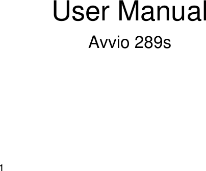  1   User Manual Avvio 289s