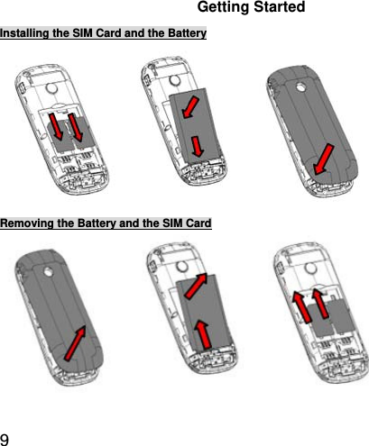  9 Getting Started Installing the SIM Card and the Battery  Removing the Battery and the SIM Card  