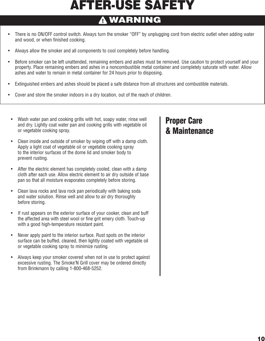 Page 11 of 12 - Brinkmann Brinkmann-Electric-Smoker-Users-Manual- INSTR-Gourmet/Electric  Brinkmann-electric-smoker-users-manual