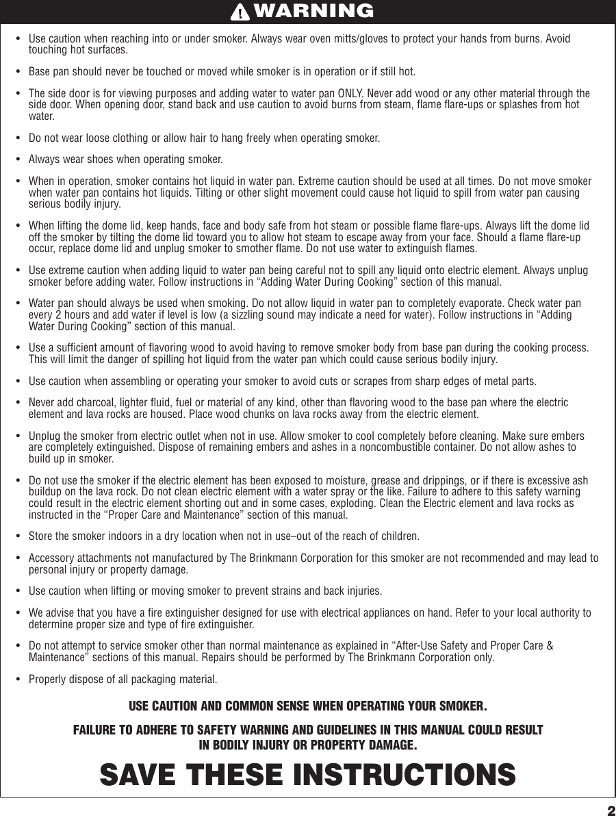 Page 3 of 12 - Brinkmann Brinkmann-Electric-Smoker-Users-Manual- INSTR-Gourmet/Electric  Brinkmann-electric-smoker-users-manual