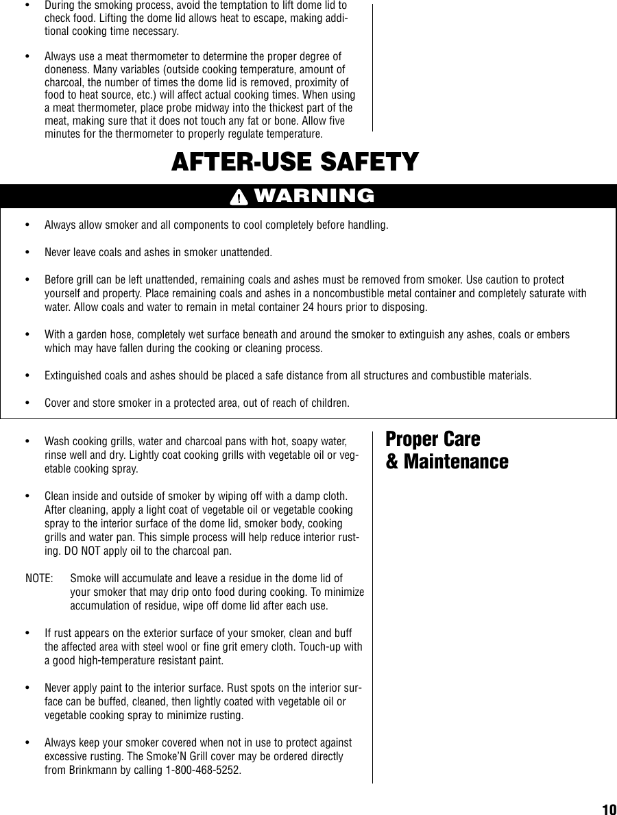 Page 11 of 12 - Brinkmann Smoker INSTR-Gourmet Charcoal User Manual  To The Dd30ab14-7ae3-4780-9e06-a68116e95ceb