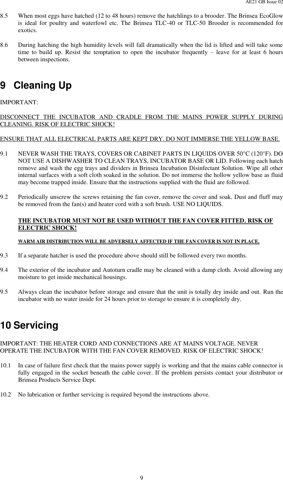 Page 9 of 12 - Brinsea Brinsea-Octagon-20-Eco-Users-Manual-  Brinsea-octagon-20-eco-users-manual