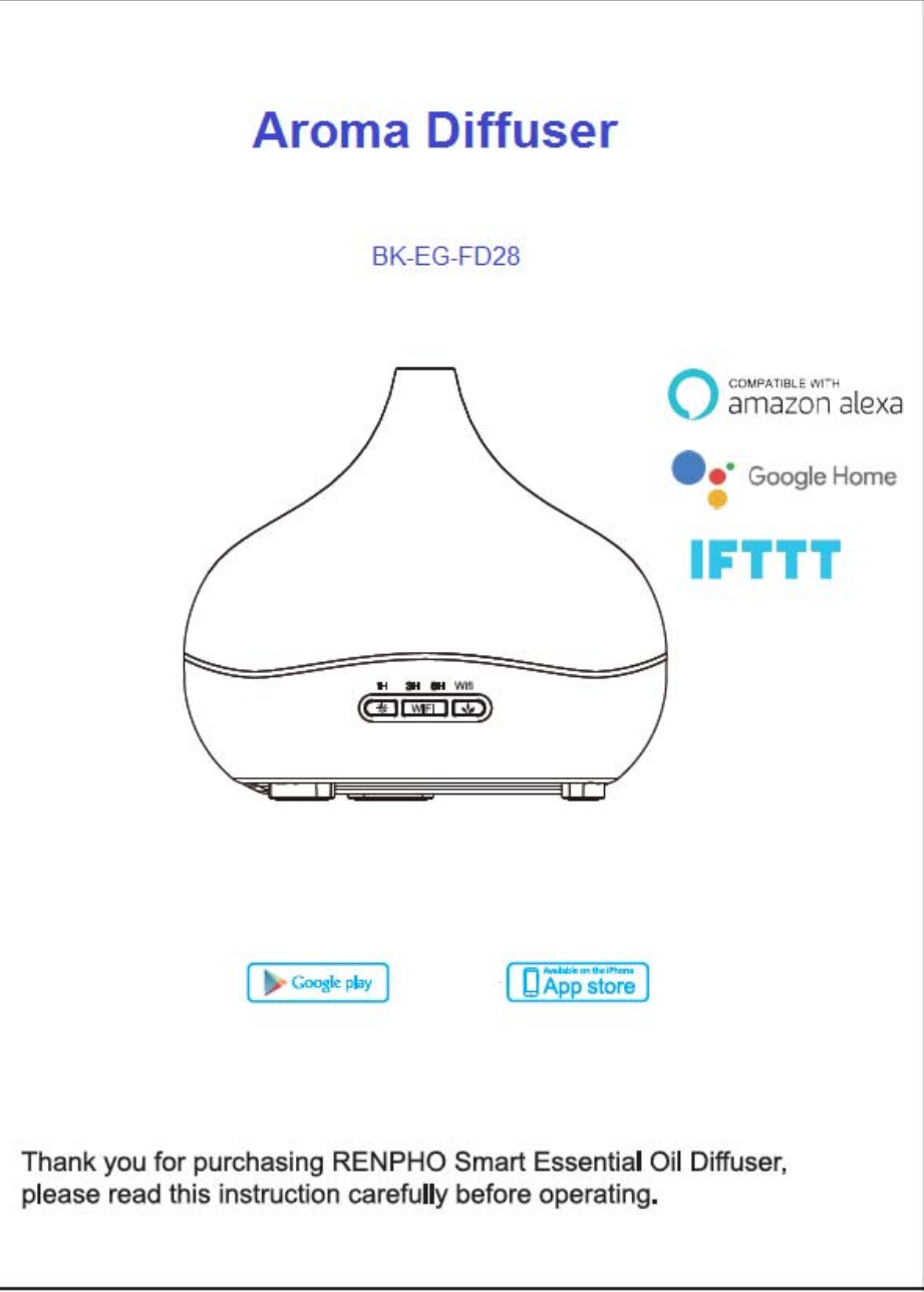 Brisk Technology BKEGFD28 Aroma Diffuser User Manual