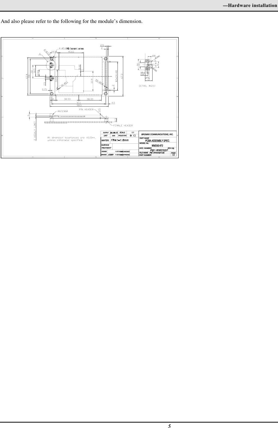 —Hardware installation5And also please refer to the following for the module’s dimension.