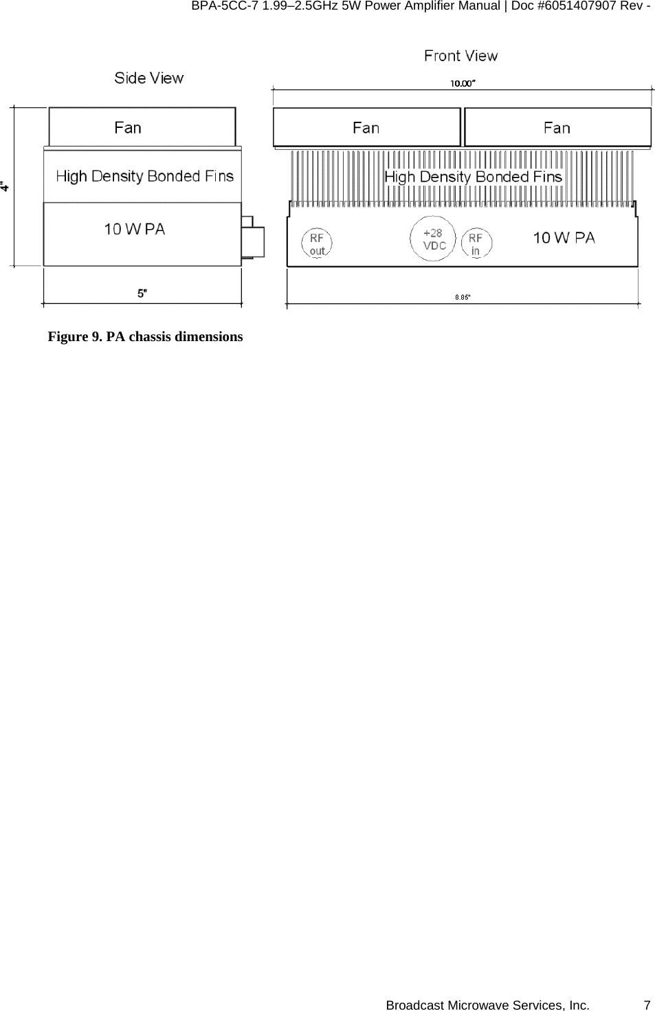 BPA-5CC-7 1.99–2.5GHz 5W Power Amplifier Manual | Doc #6051407907 Rev - Broadcast Microwave Services, Inc.   7  Figure 9. PA chassis dimensions 