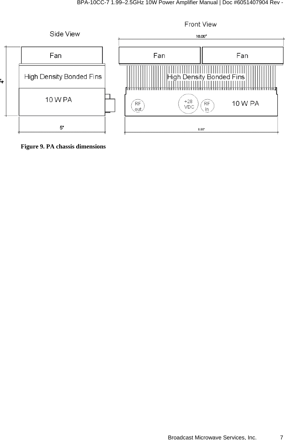 BPA-10CC-7 1.99&ndash;2.5GHz 10W Power Amplifier Manual | Doc #6051407904 Rev - Broadcast Microwave Services, Inc.   7  Figure 9. PA chassis dimensions  