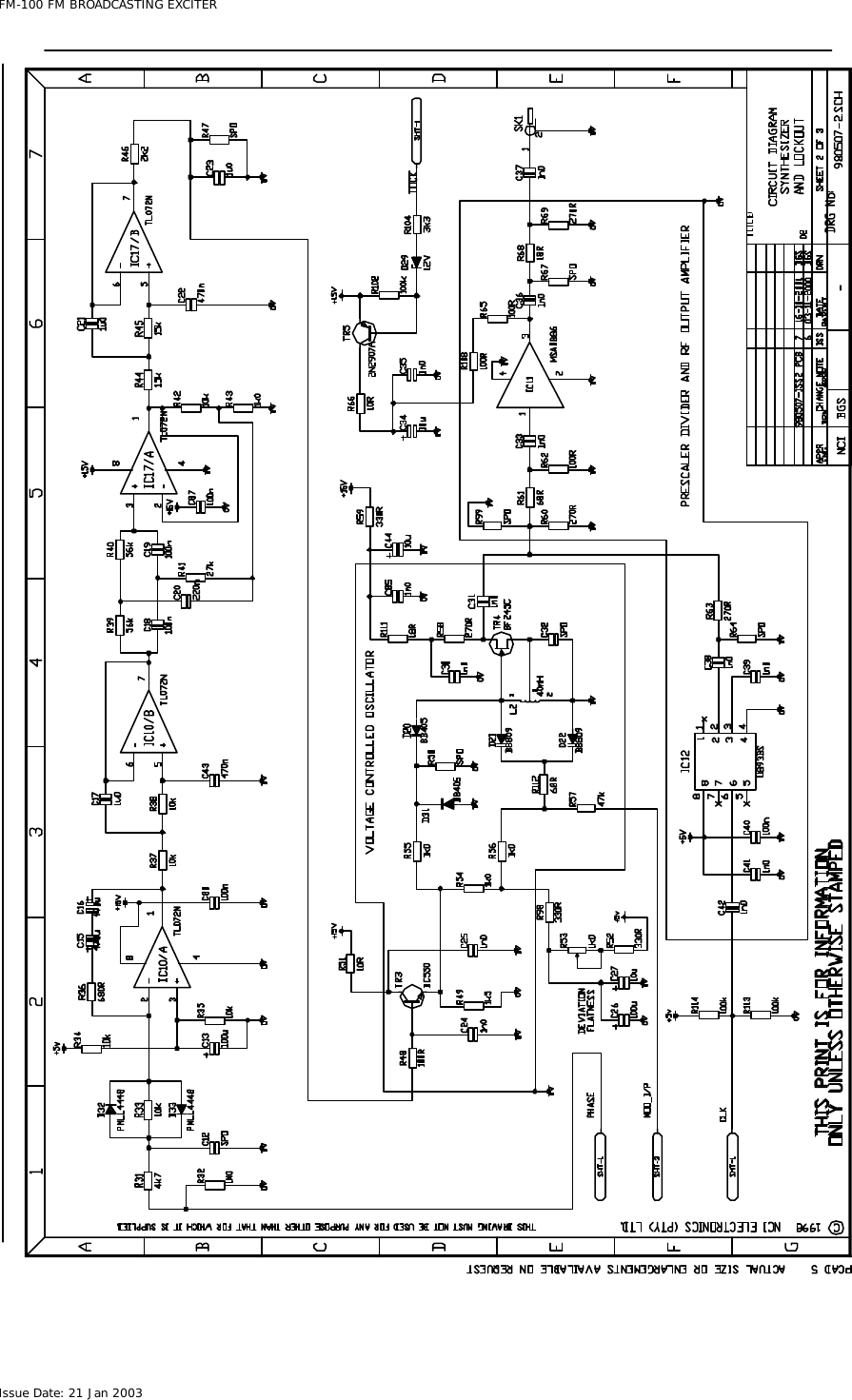  FM-100 FM BROADCASTING EXCITER Issue Date: 21 Jan 2003  