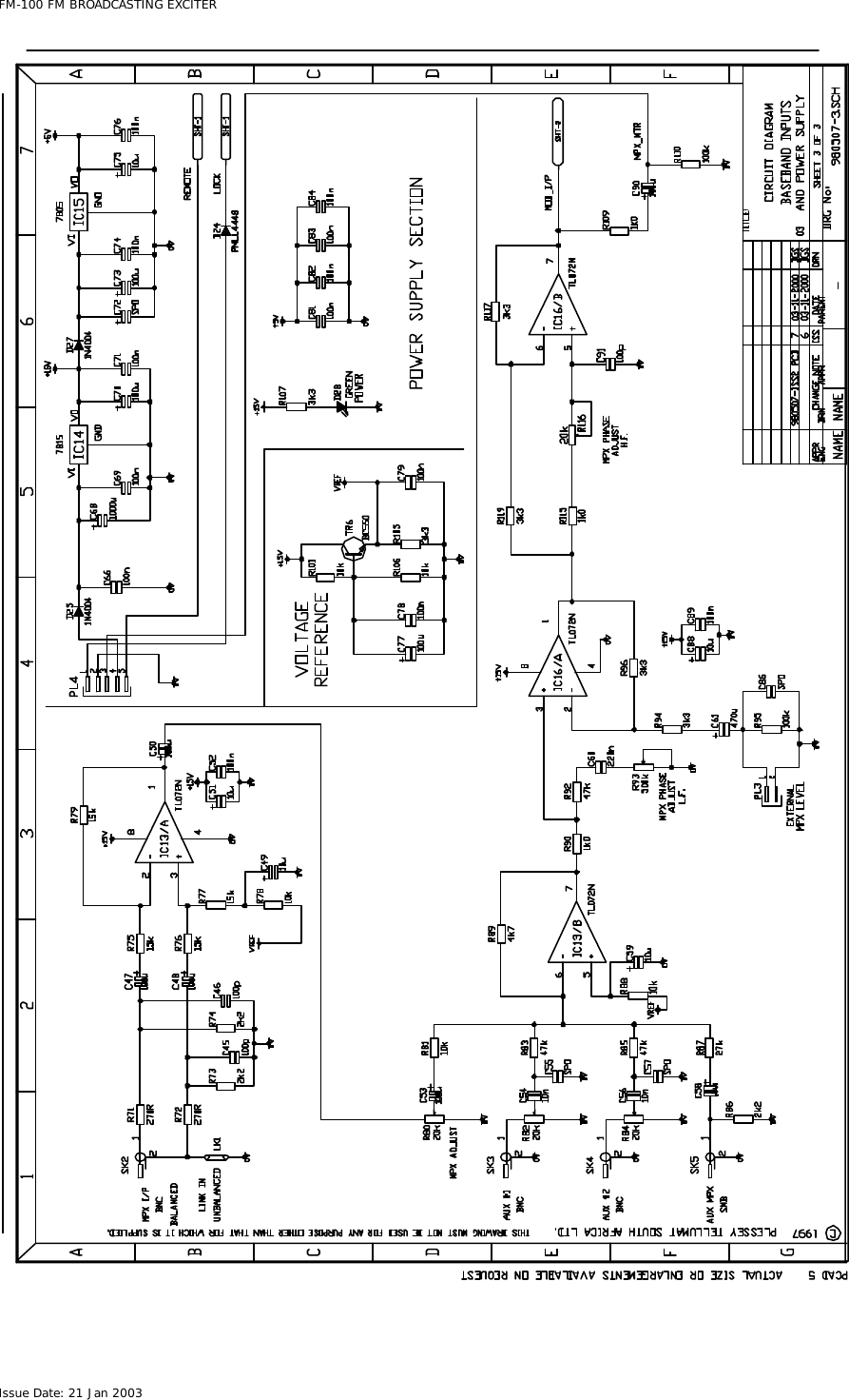  FM-100 FM BROADCASTING EXCITER Issue Date: 21 Jan 2003  