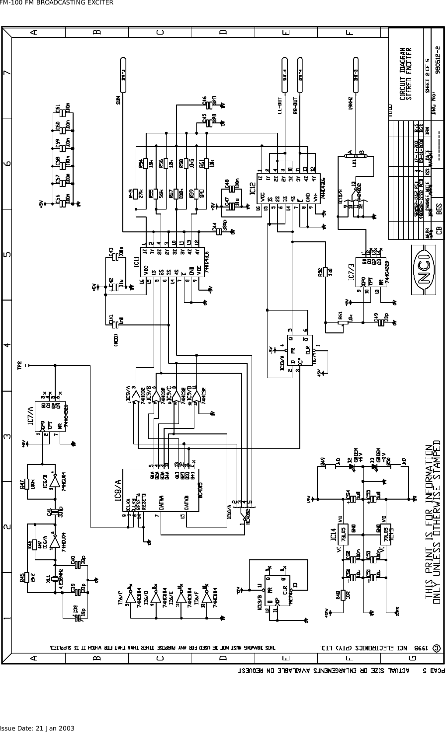  FM-100 FM BROADCASTING EXCITER Issue Date: 21 Jan 2003  