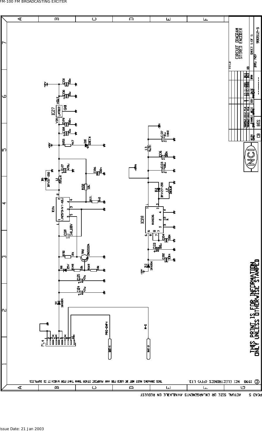  FM-100 FM BROADCASTING EXCITER Issue Date: 21 Jan 2003  