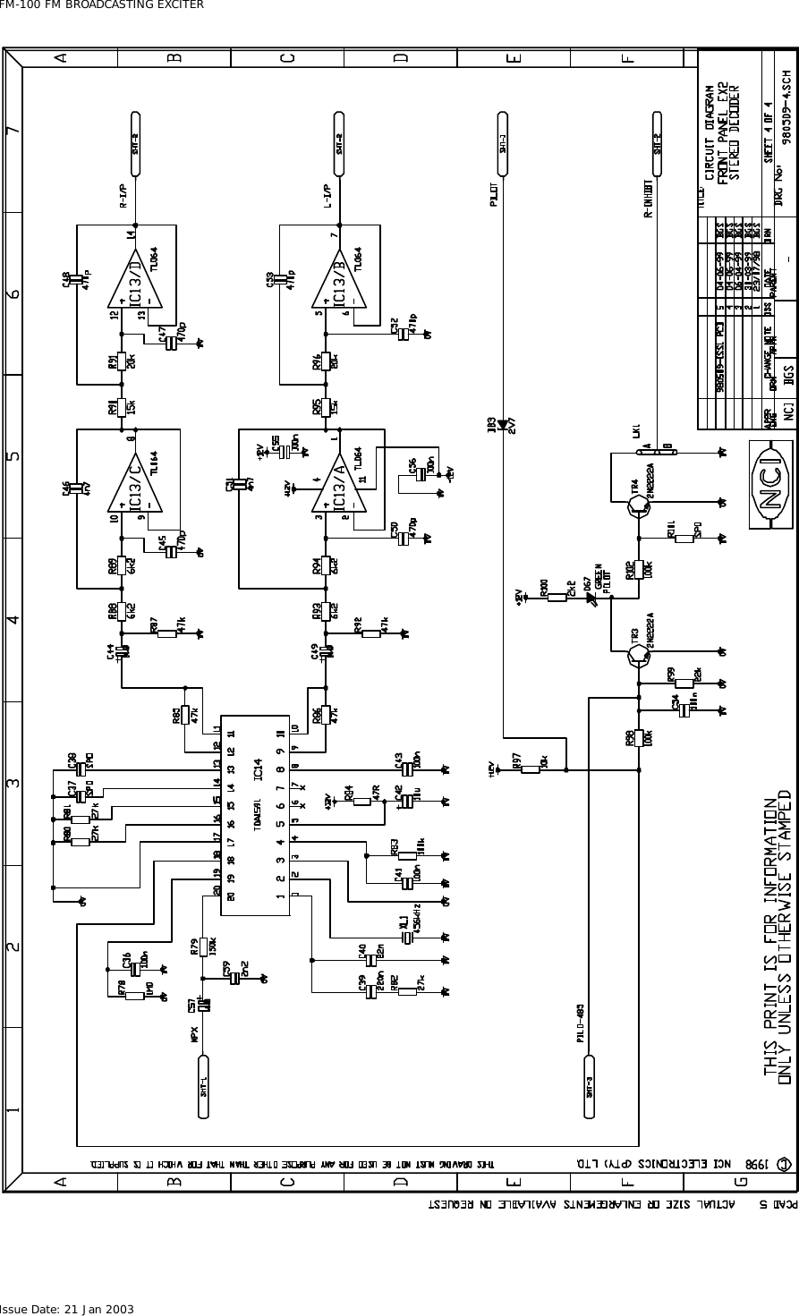  FM-100 FM BROADCASTING EXCITER Issue Date: 21 Jan 2003  