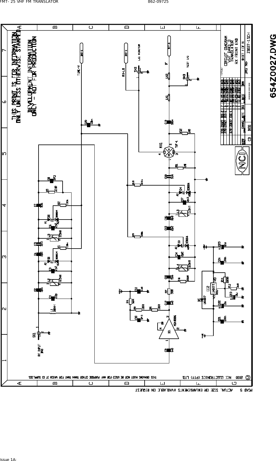 FMT- 25 VHF FM TRANSLATOR                                                              862-09725 Issue 1A:    