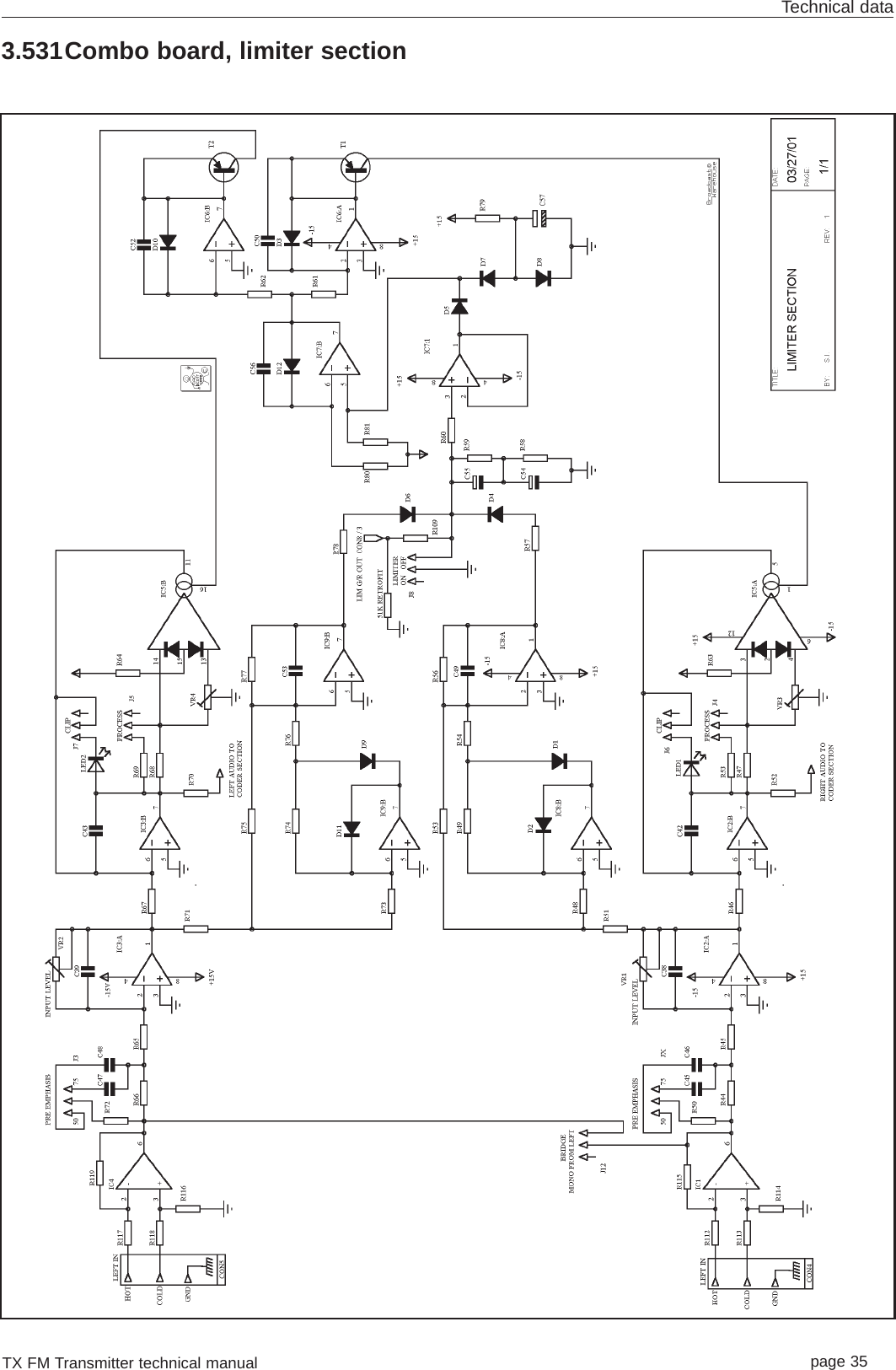 TX FM Transmitter technical manual page 35Technical data3.531Combo board, limiter section