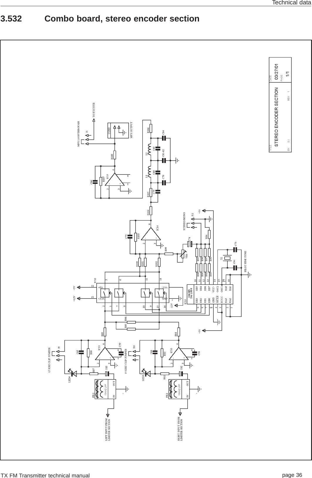 TX FM Transmitter technical manual page 36Technical data3.532 Combo board, stereo encoder section