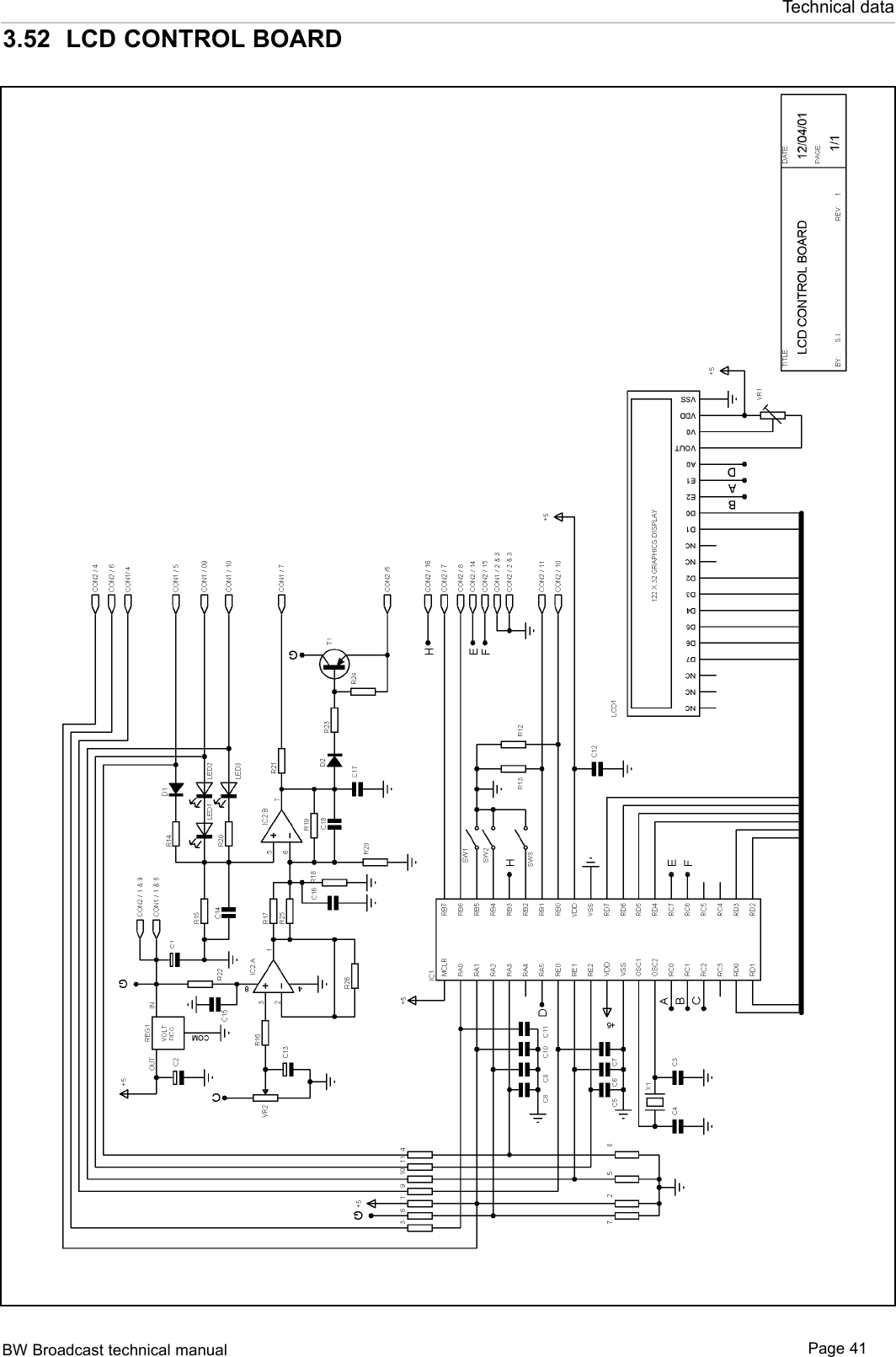 BW Broadcast technical manual Page 41Technical data3.52  LCD CONTROL BOARD