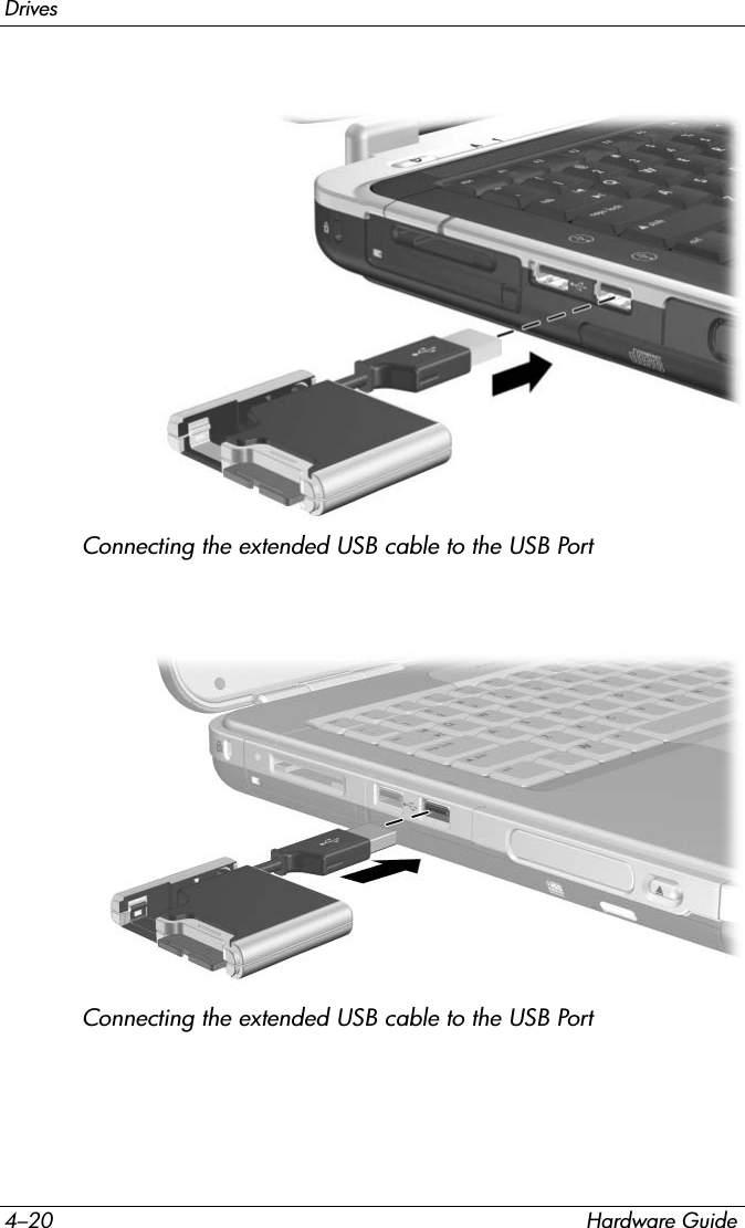 4–20 Hardware GuideDrivesConnecting the extended USB cable to the USB PortConnecting the extended USB cable to the USB Port