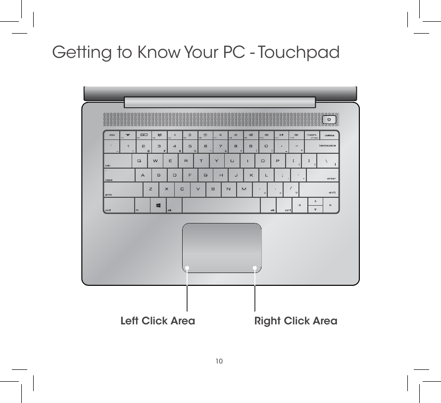 10Getting to Know Your PC - TouchpadLeft Click Area Right Click Area