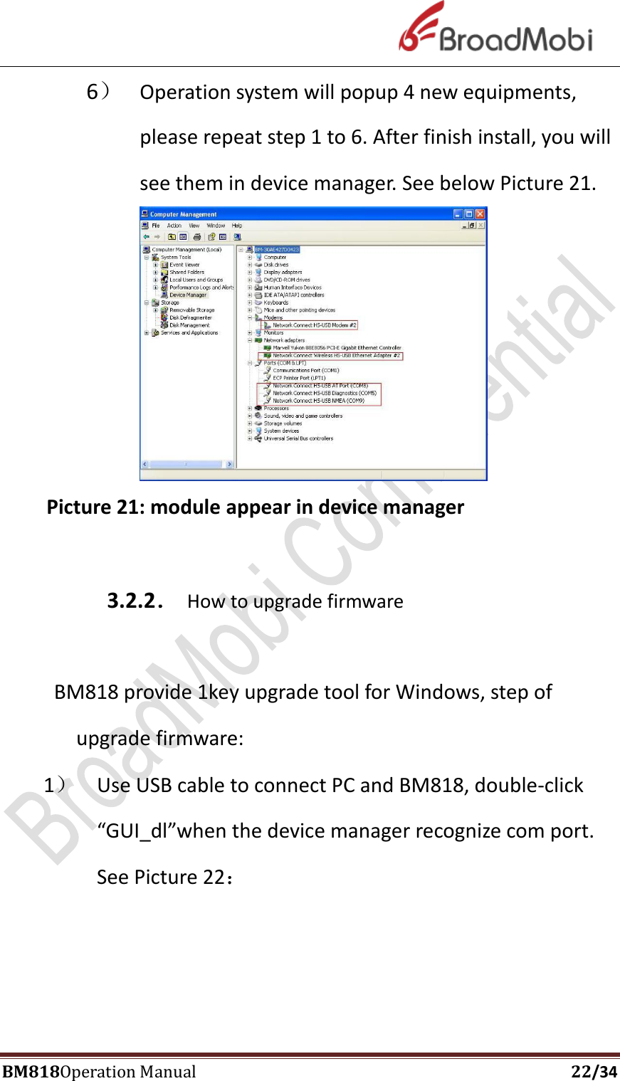 Page 22 of Broadmobi Communication Technology BM818 LTE Wireless Module User Manual BM818 Coperation manual V1 4