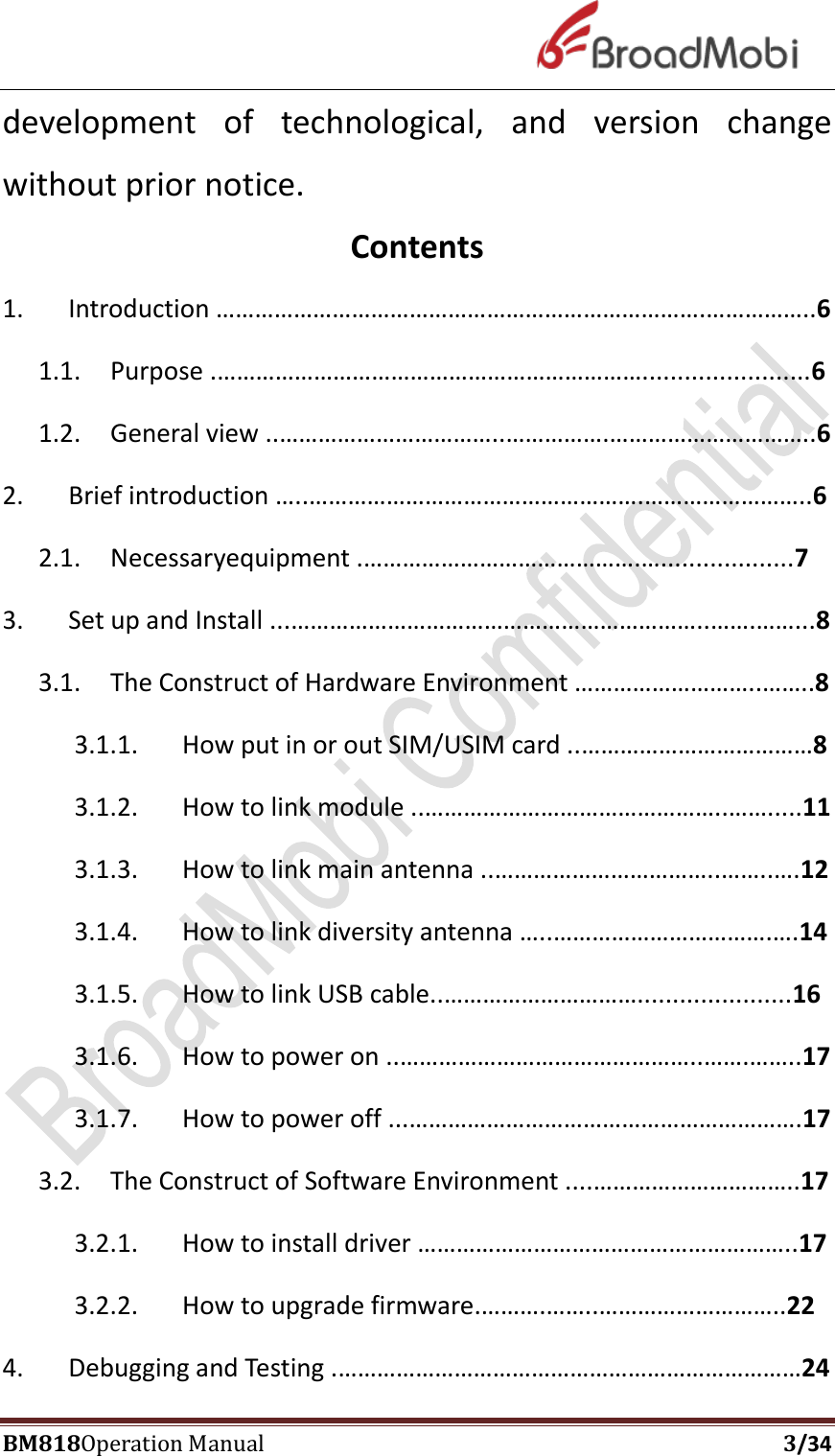 Page 3 of Broadmobi Communication Technology BM818 LTE Wireless Module User Manual BM818 Coperation manual V1 4