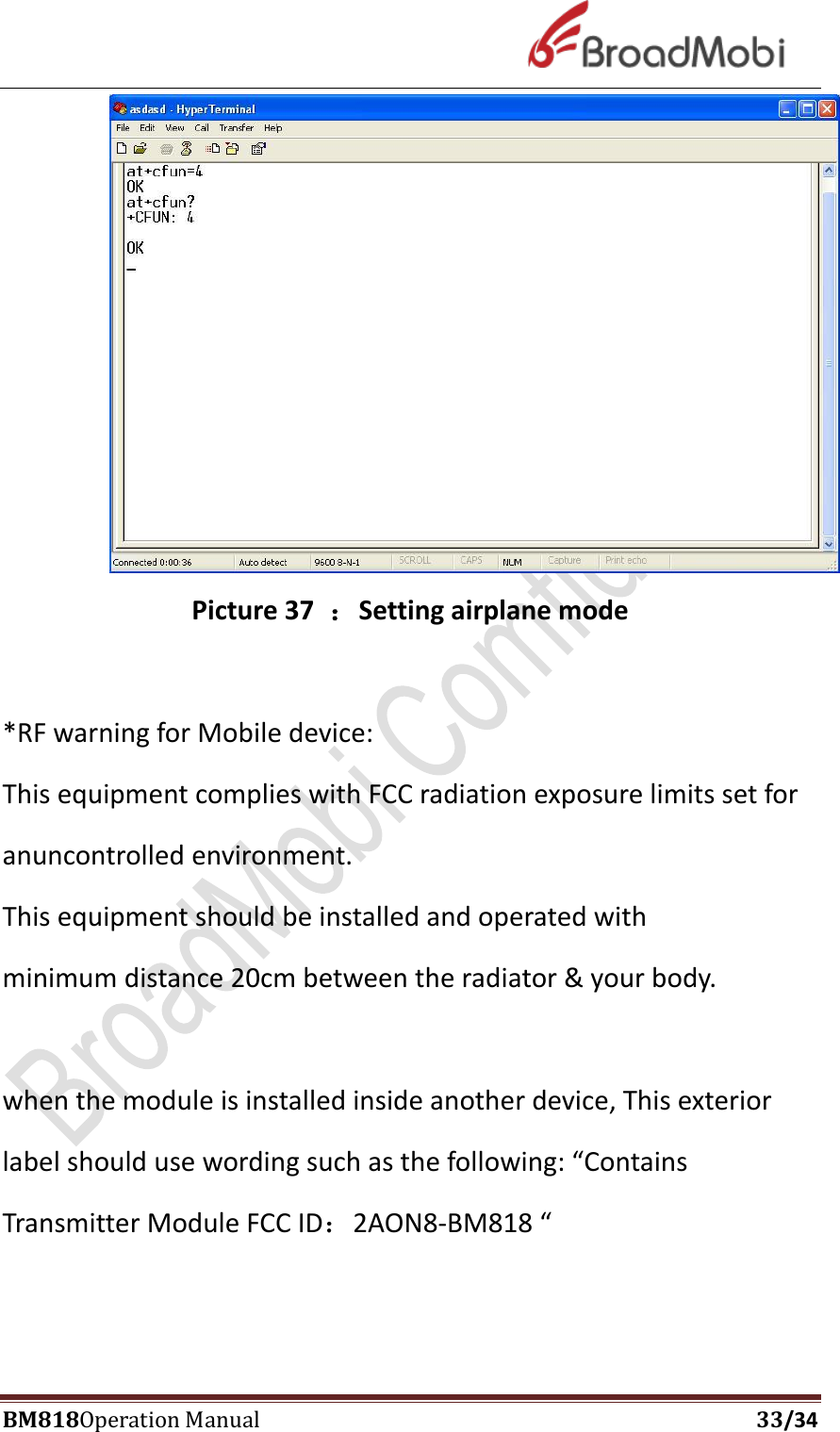 Page 33 of Broadmobi Communication Technology BM818 LTE Wireless Module User Manual BM818 Coperation manual V1 4
